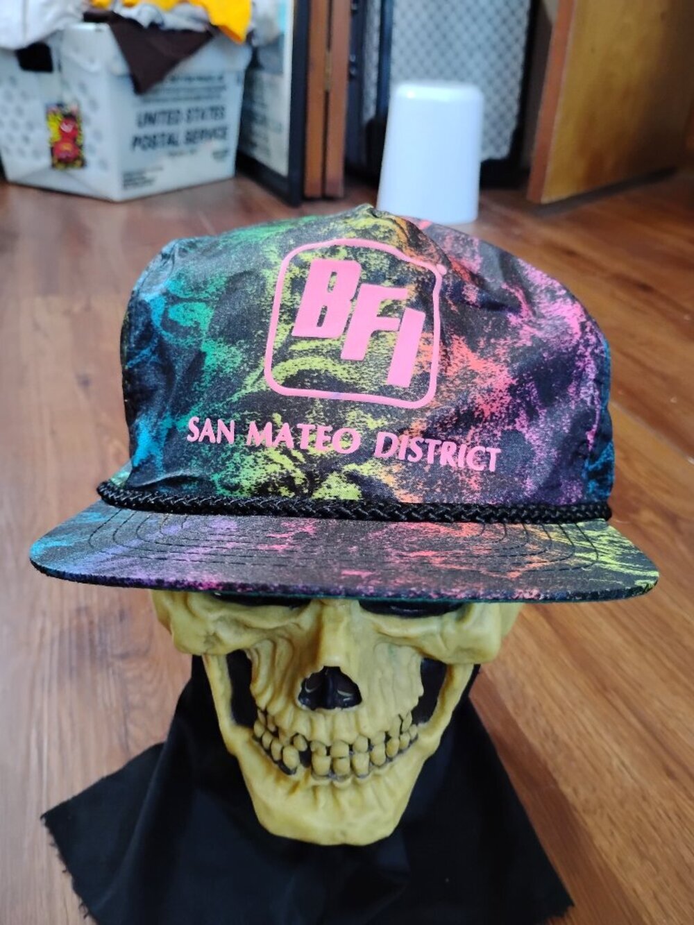 Deadstock Vintage BFI San Mateo Paint Splatter Neon Hat Cap